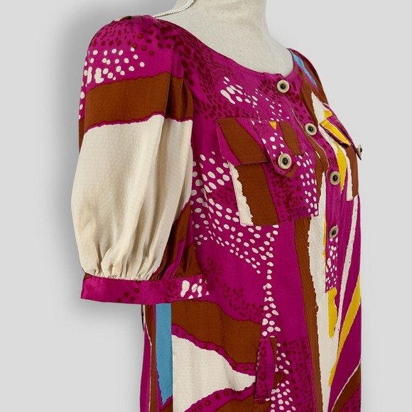 DVF Diane von Furstenburg Womens Margot Silk Printed Button Front Shift Dress 6 - Picture 4 of 16